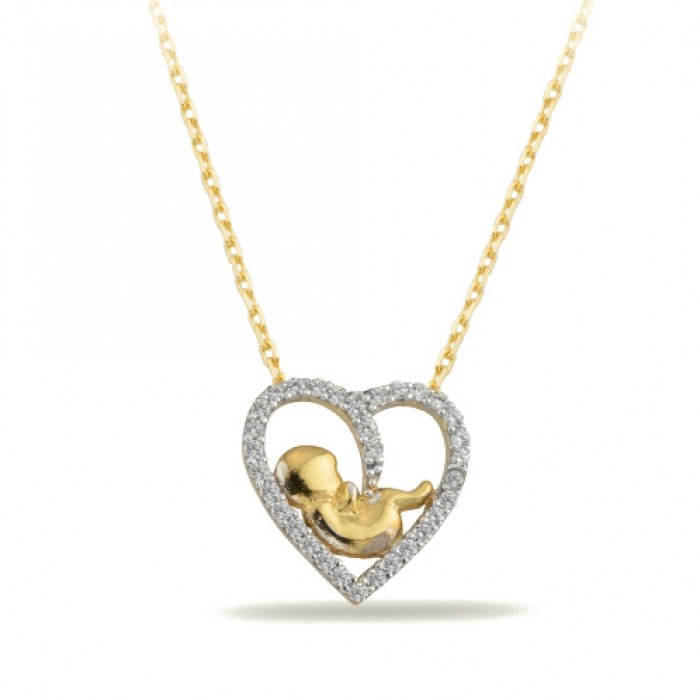 14K Gold Zircon Stone Necklace