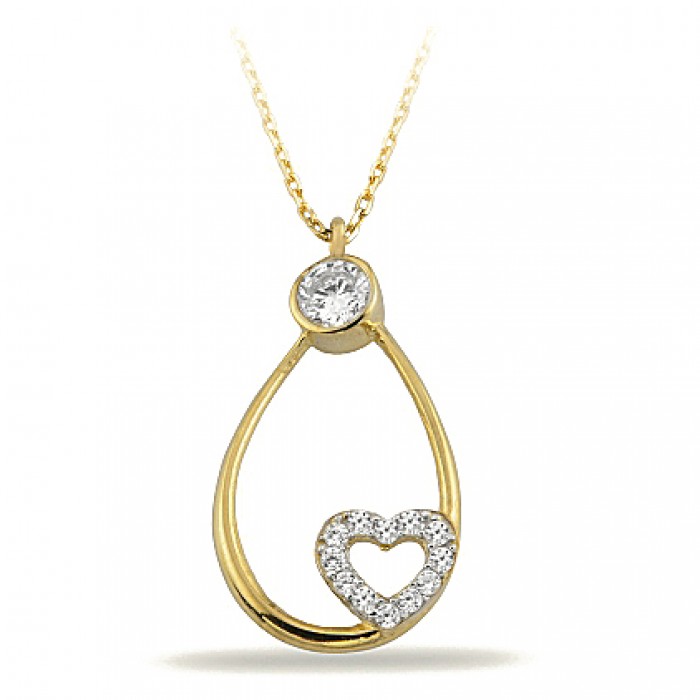 14K Gold Zircon Stone Necklace