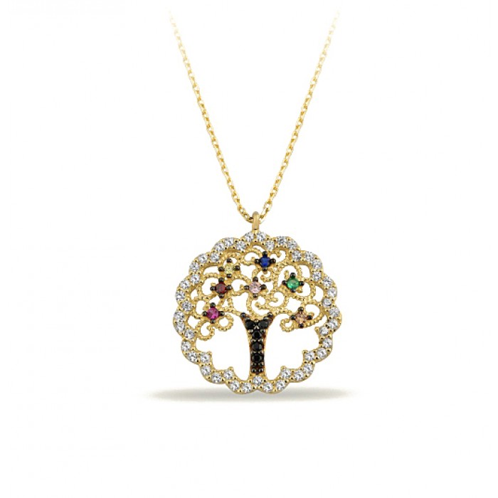 14K Gold Zircon Stone Necklace