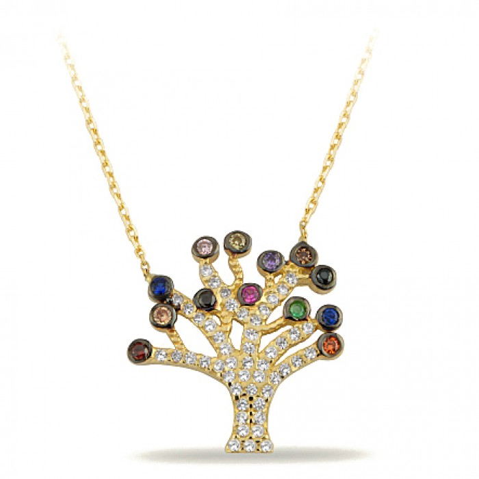 14K Gold Zircon Stone Necklace
