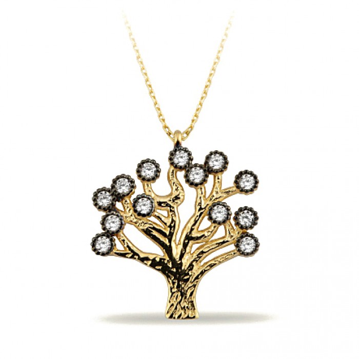 14K Gold Zircon Stone Necklace