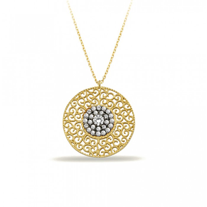 14K Gold Zircon Stone Necklace