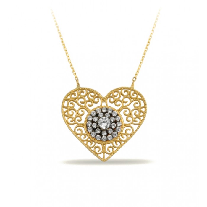 14K Gold Zircon Stone Necklace