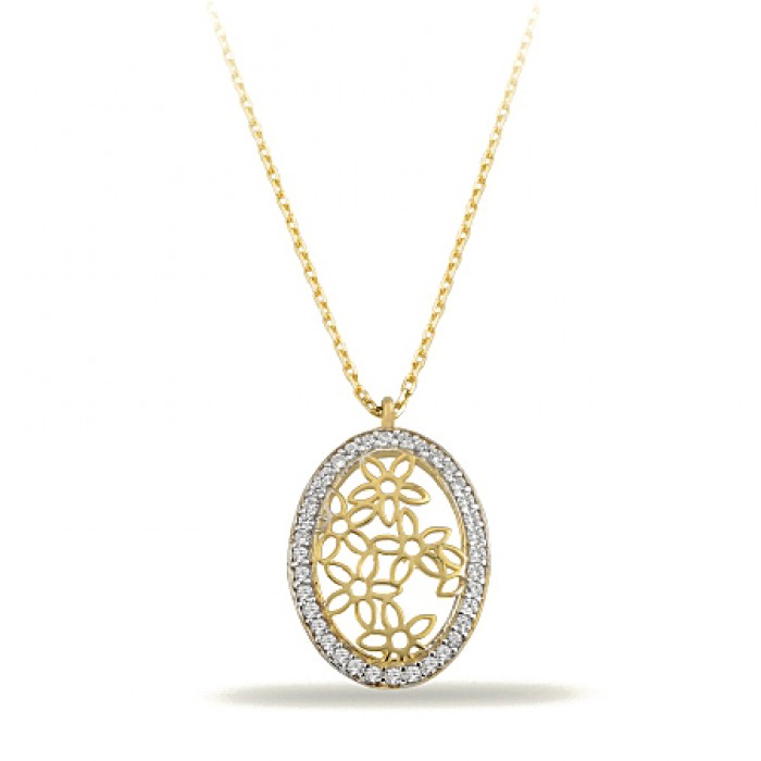 14K Gold Zircon Stone Necklace