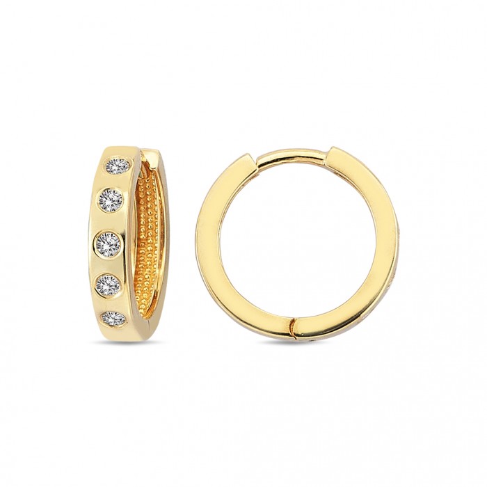  14K Gold Earring with diamond 0,15 ct  10 mm x 2,5 mm