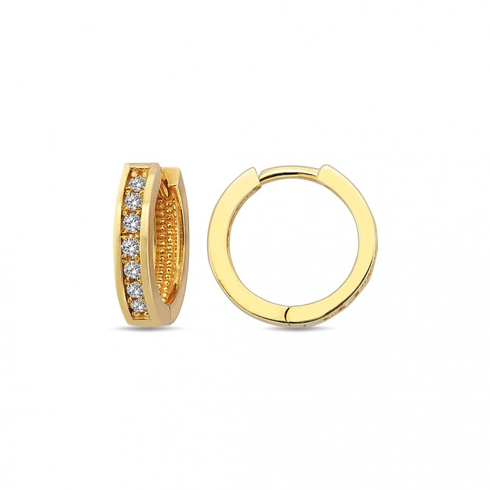  14K Gold Earring with diamond 0,10 ct  8 mm x 2,4 mm
